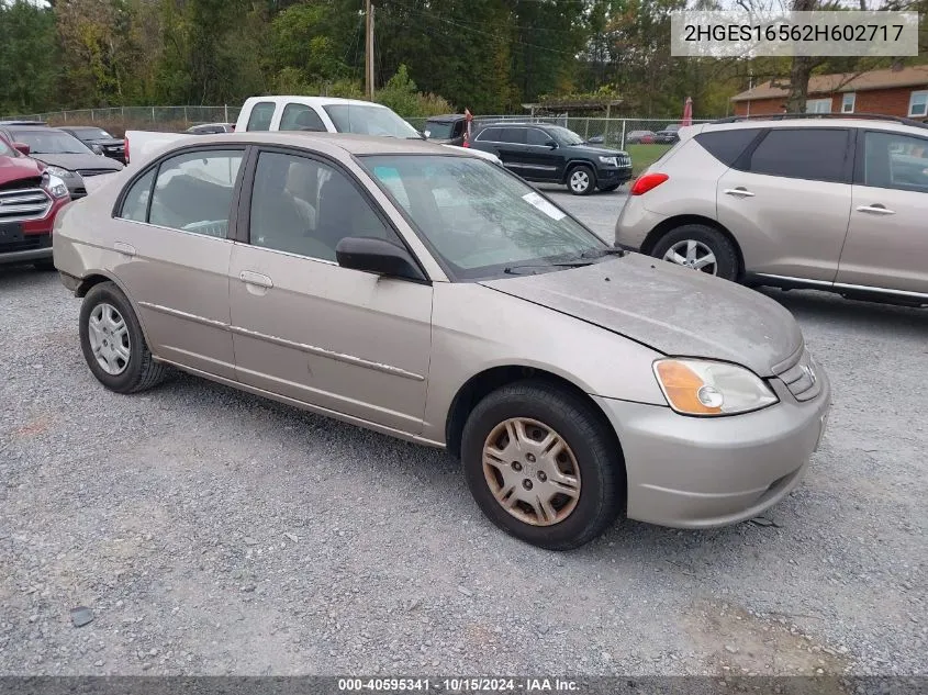 2002 Honda Civic Lx VIN: 2HGES16562H602717 Lot: 40595341