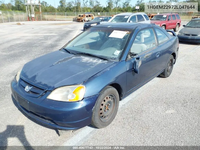 2002 Honda Civic Ex VIN: 1HGEM22972L047644 Lot: 40677743