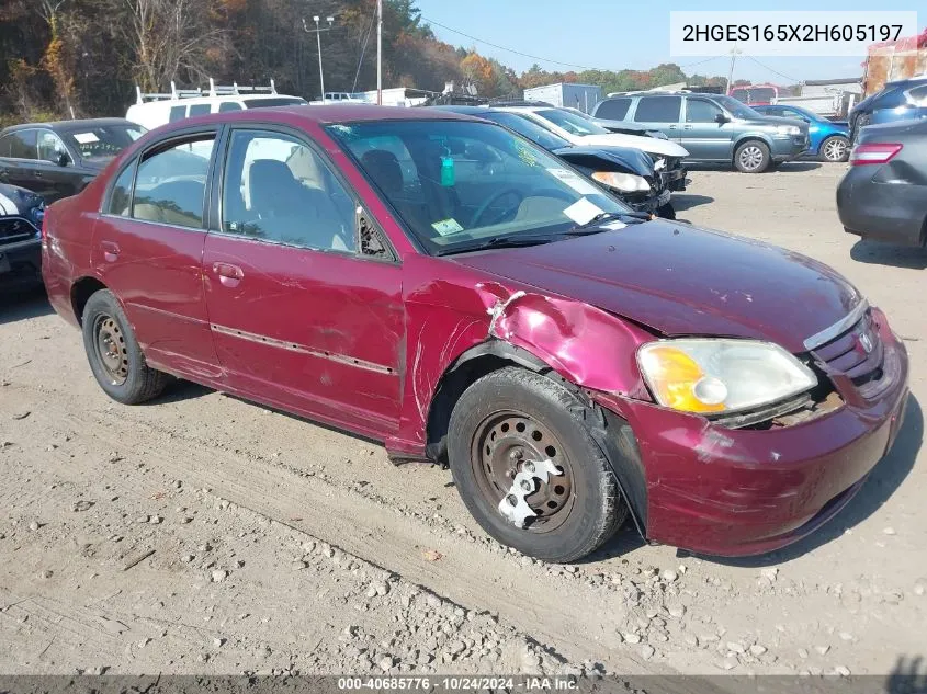 2002 Honda Civic Lx VIN: 2HGES165X2H605197 Lot: 40685776