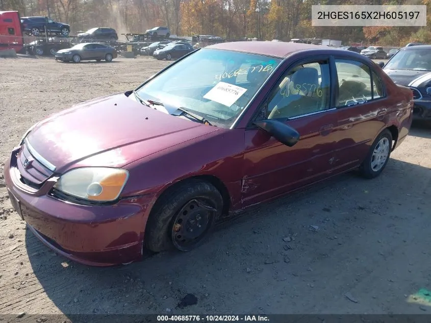 2002 Honda Civic Lx VIN: 2HGES165X2H605197 Lot: 40685776