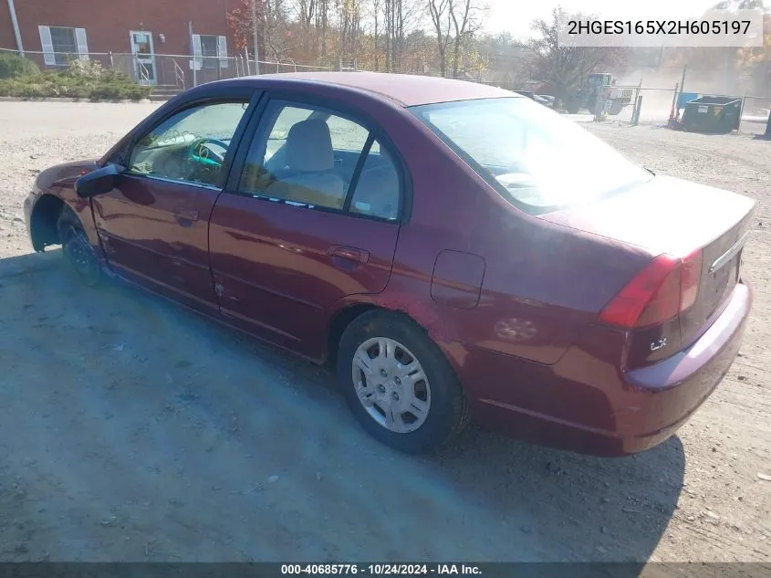 2002 Honda Civic Lx VIN: 2HGES165X2H605197 Lot: 40685776