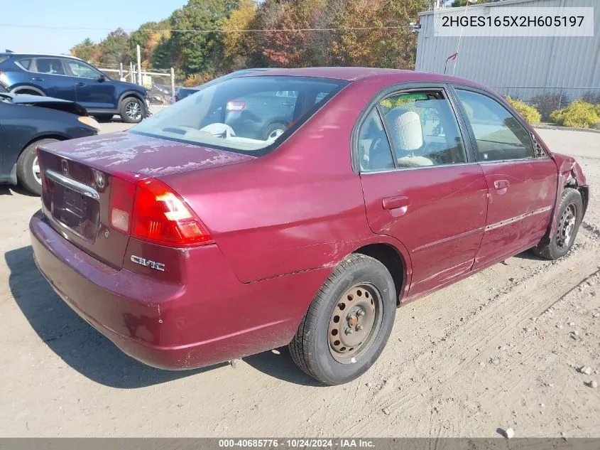 2002 Honda Civic Lx VIN: 2HGES165X2H605197 Lot: 40685776