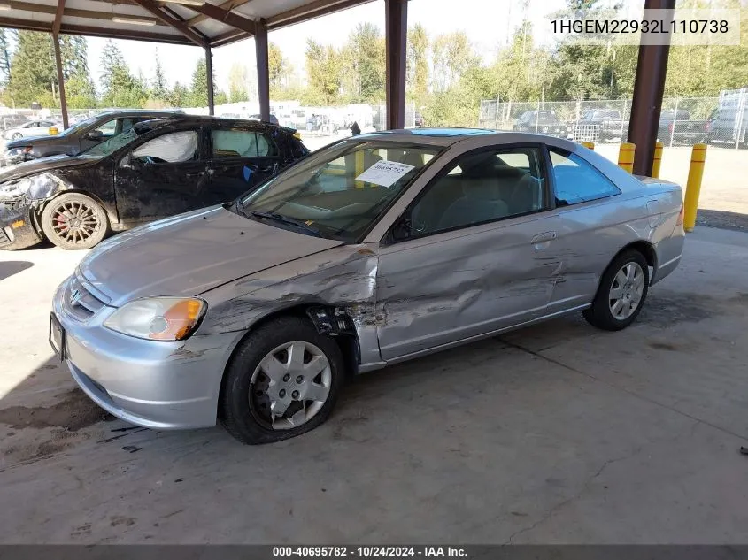 2002 Honda Civic Ex VIN: 1HGEM22932L110738 Lot: 40695782