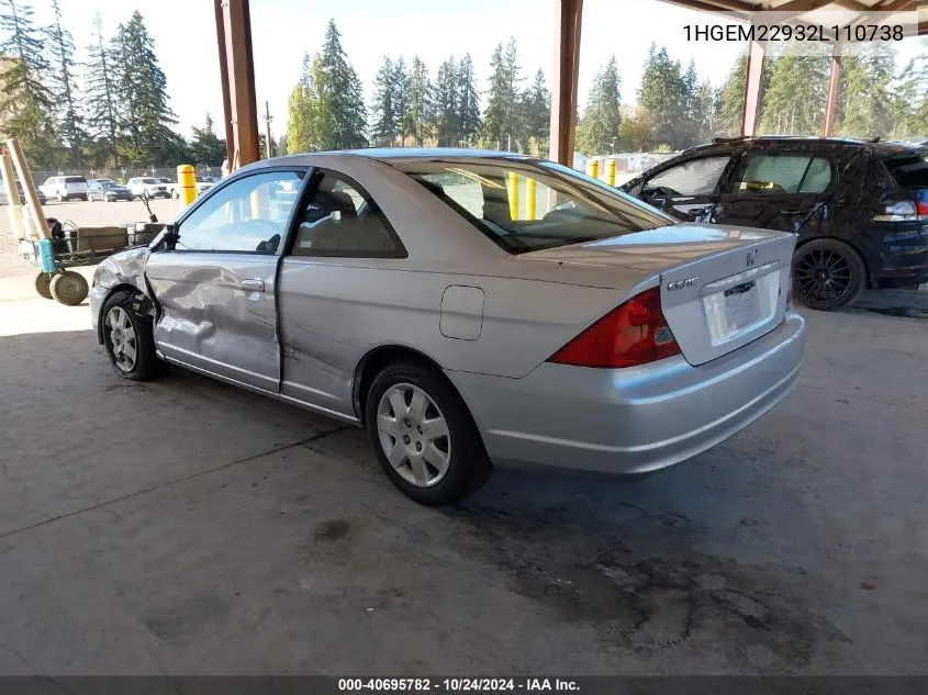 2002 Honda Civic Ex VIN: 1HGEM22932L110738 Lot: 40695782