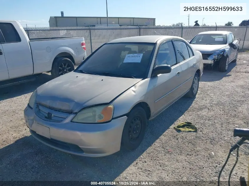 2002 Honda Civic Lx VIN: 2HGES16552H599633 Lot: 40705524