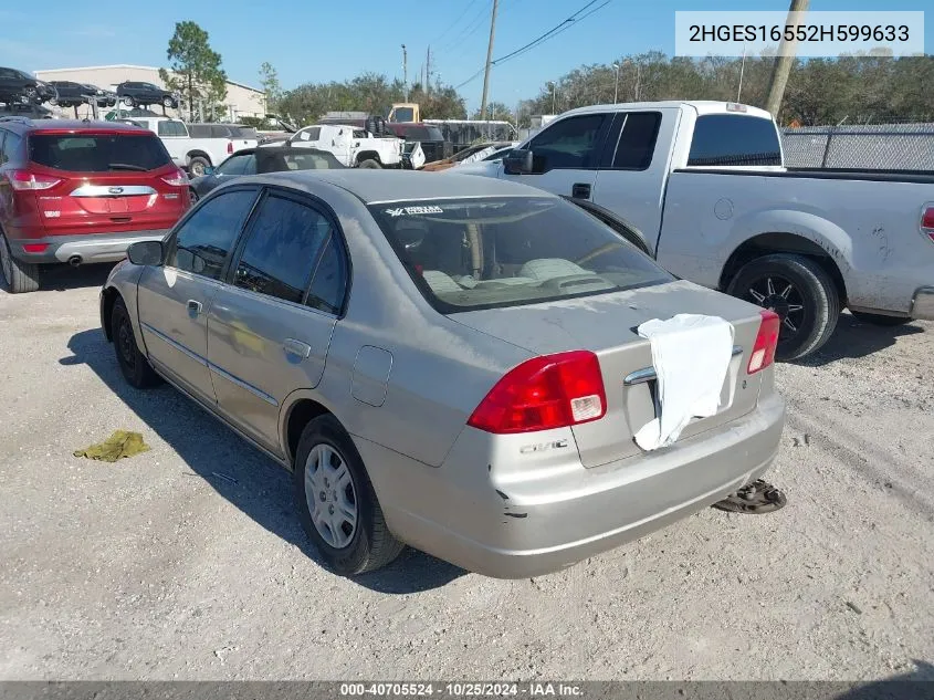 2002 Honda Civic Lx VIN: 2HGES16552H599633 Lot: 40705524