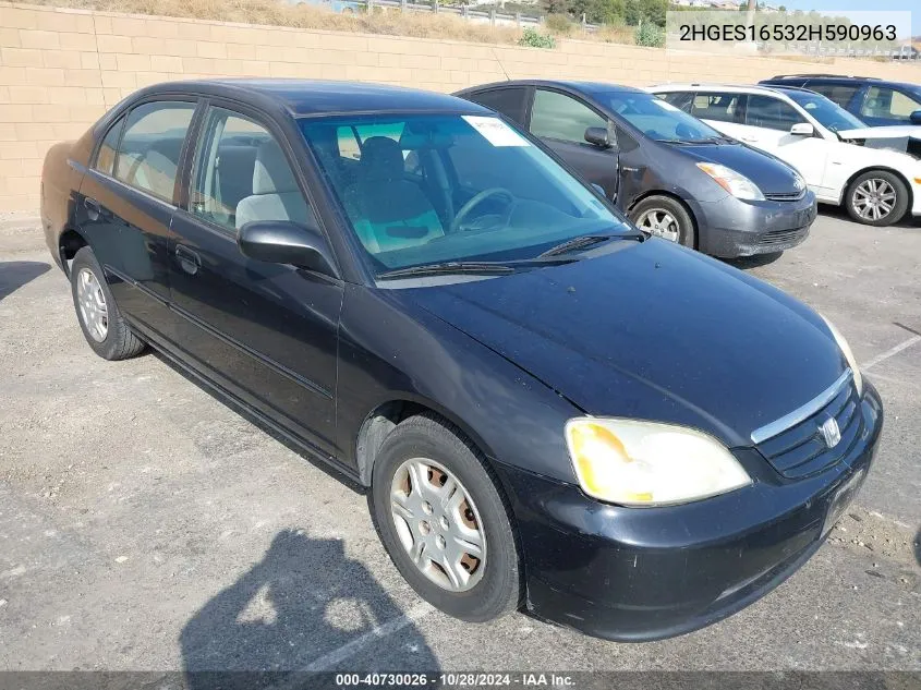 2002 Honda Civic Lx VIN: 2HGES16532H590963 Lot: 40730026