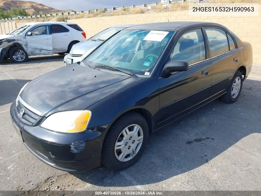 2002 Honda Civic Lx VIN: 2HGES16532H590963 Lot: 40730026