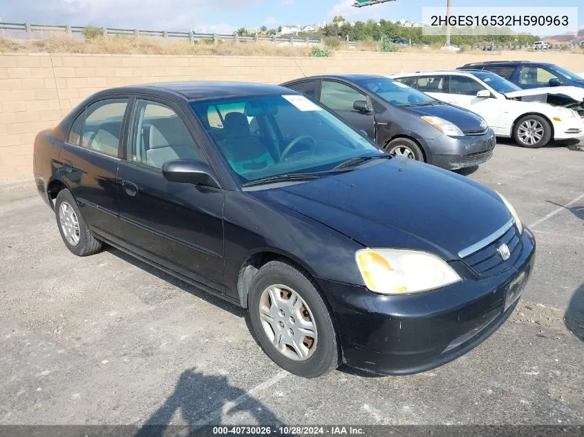 2002 Honda Civic Lx VIN: 2HGES16532H590963 Lot: 40730026