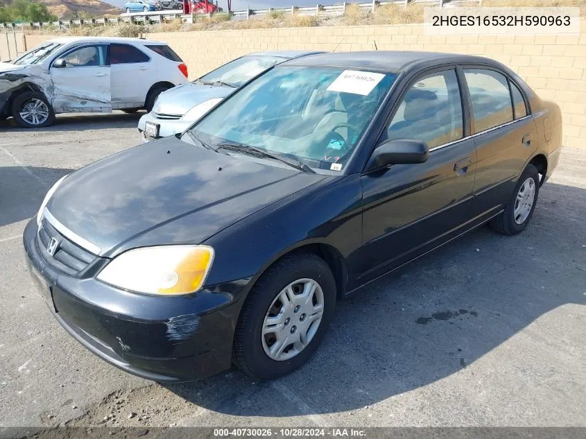 2002 Honda Civic Lx VIN: 2HGES16532H590963 Lot: 40730026