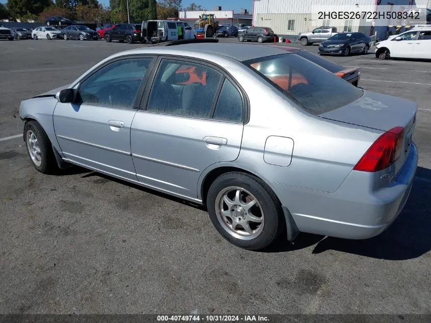 2002 Honda Civic Ex VIN: 2HGES26722H508342 Lot: 40749744