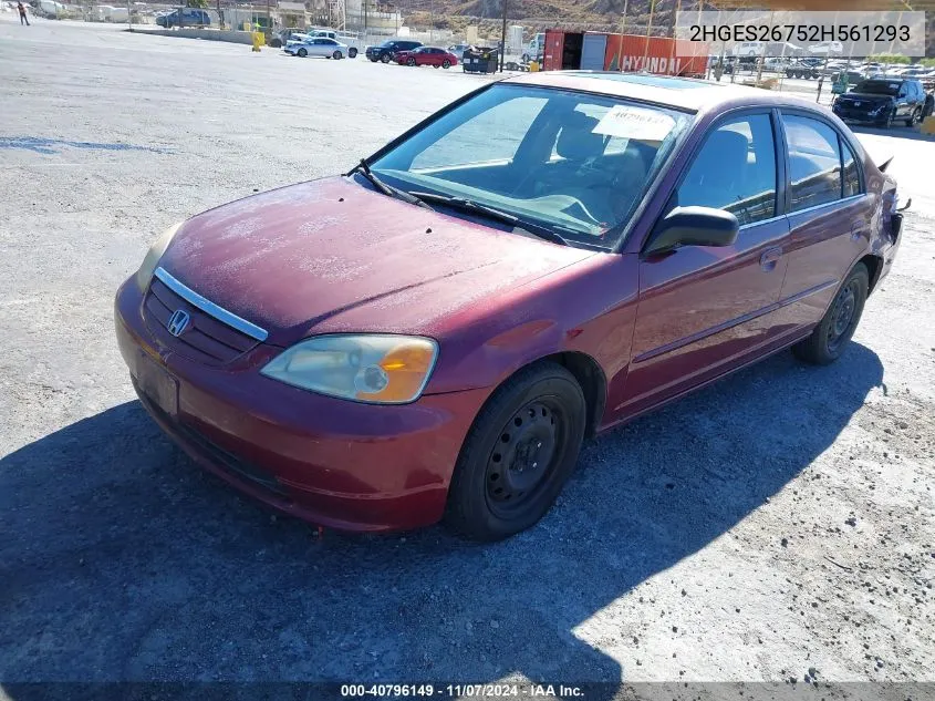 2002 Honda Civic Ex VIN: 2HGES26752H561293 Lot: 40796149