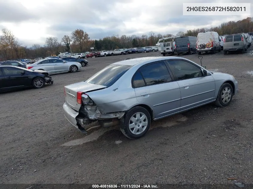 2002 Honda Civic Ex VIN: 2HGES26872H582011 Lot: 40816836