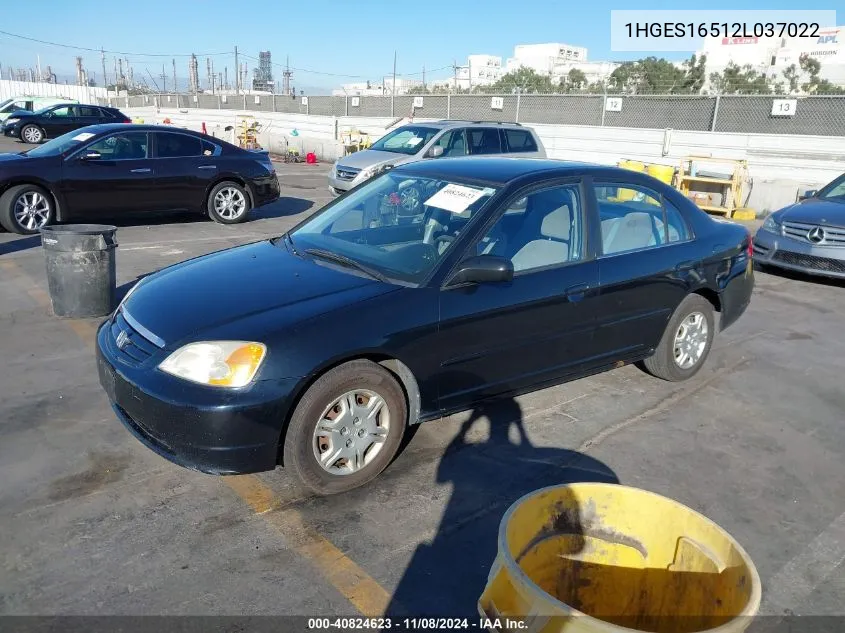 2002 Honda Civic Lx VIN: 1HGES16512L037022 Lot: 40824623