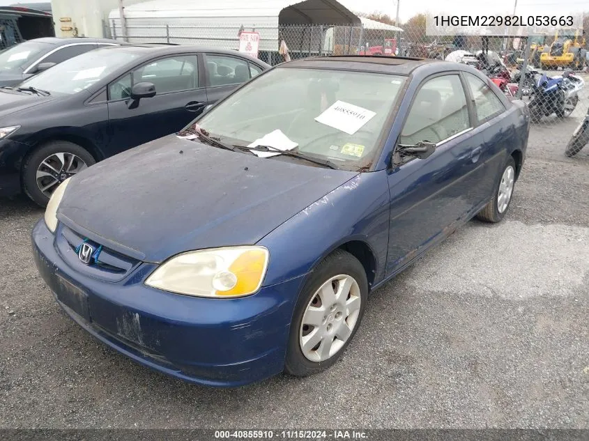 2002 Honda Civic Ex VIN: 1HGEM22982L053663 Lot: 40855910