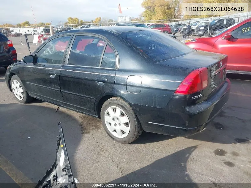 2002 Honda Civic Ex VIN: 1HGES268X2L064638 Lot: 40862297