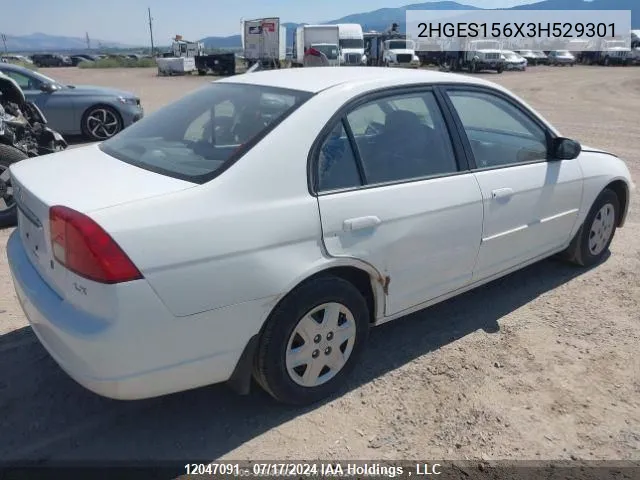 2003 Honda Civic Sdn VIN: 2HGES156X3H529301 Lot: 12047091