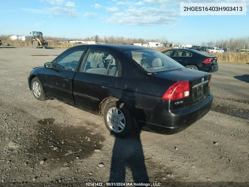 2003 Honda Civic Dx VIN: 2HGES16403H903413 Lot: 12141422