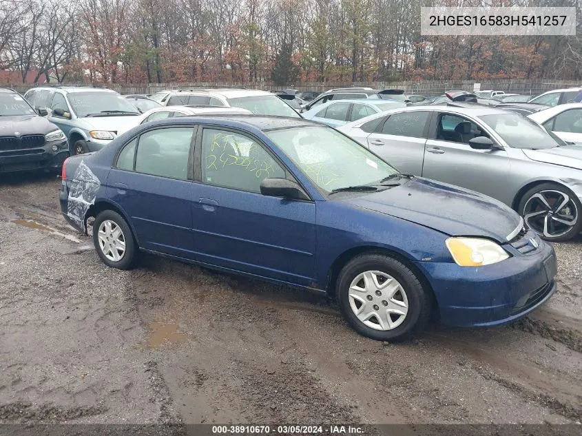 2003 Honda Civic Lx VIN: 2HGES16583H541257 Lot: 38910670