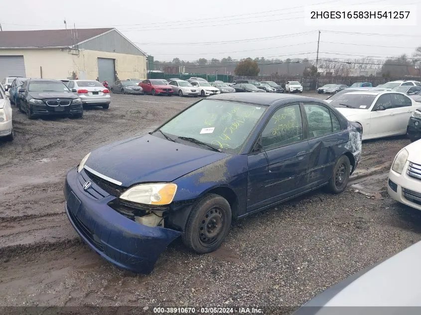 2003 Honda Civic Lx VIN: 2HGES16583H541257 Lot: 38910670