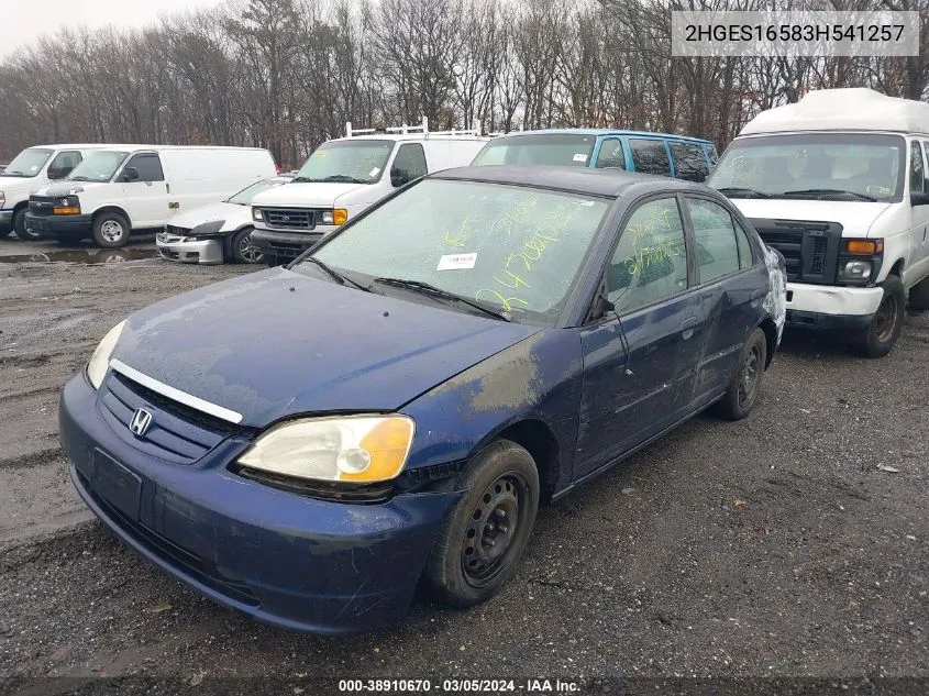 2003 Honda Civic Lx VIN: 2HGES16583H541257 Lot: 38910670