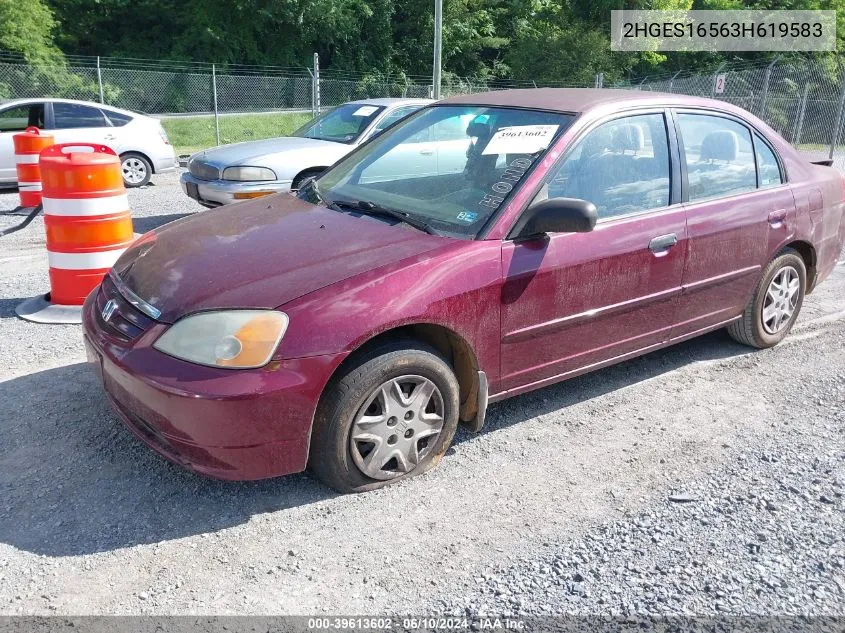 2003 Honda Civic Lx VIN: 2HGES16563H619583 Lot: 39613602