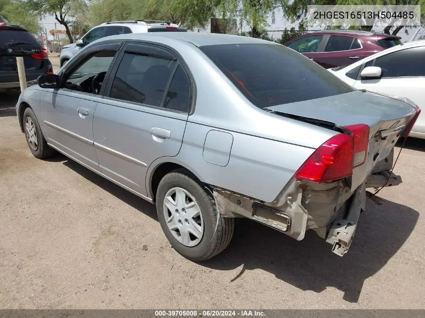 2003 Honda Civic Lx VIN: 2HGES16513H504485 Lot: 39705008