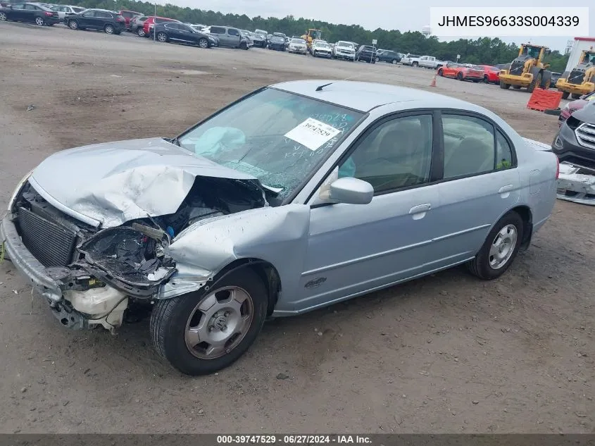 2003 Honda Civic Hybrid VIN: JHMES96633S004339 Lot: 39747529