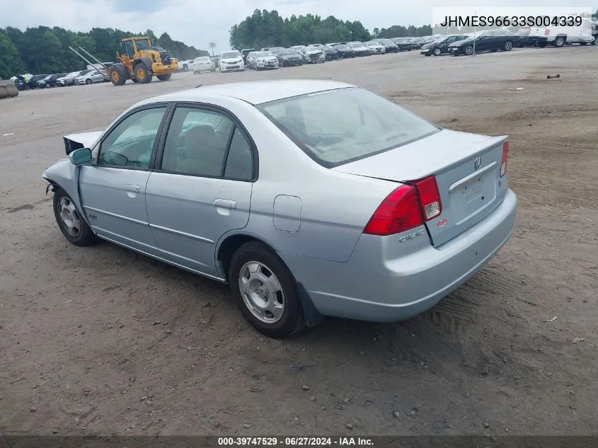 2003 Honda Civic Hybrid VIN: JHMES96633S004339 Lot: 39747529