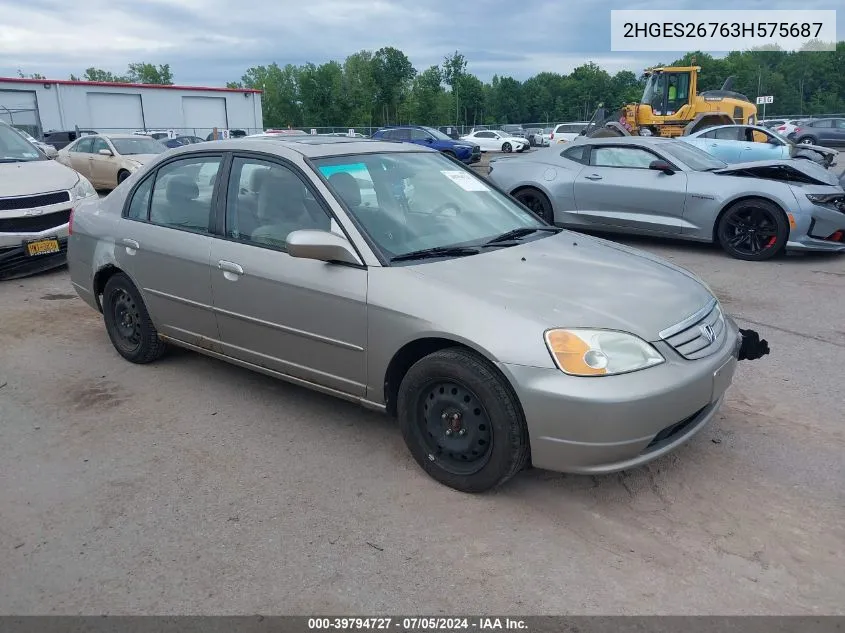 2003 Honda Civic Ex VIN: 2HGES26763H575687 Lot: 39794727