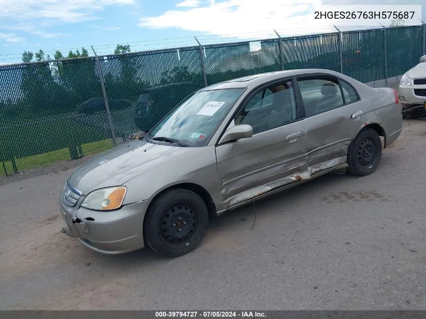 2HGES26763H575687 2003 Honda Civic Ex