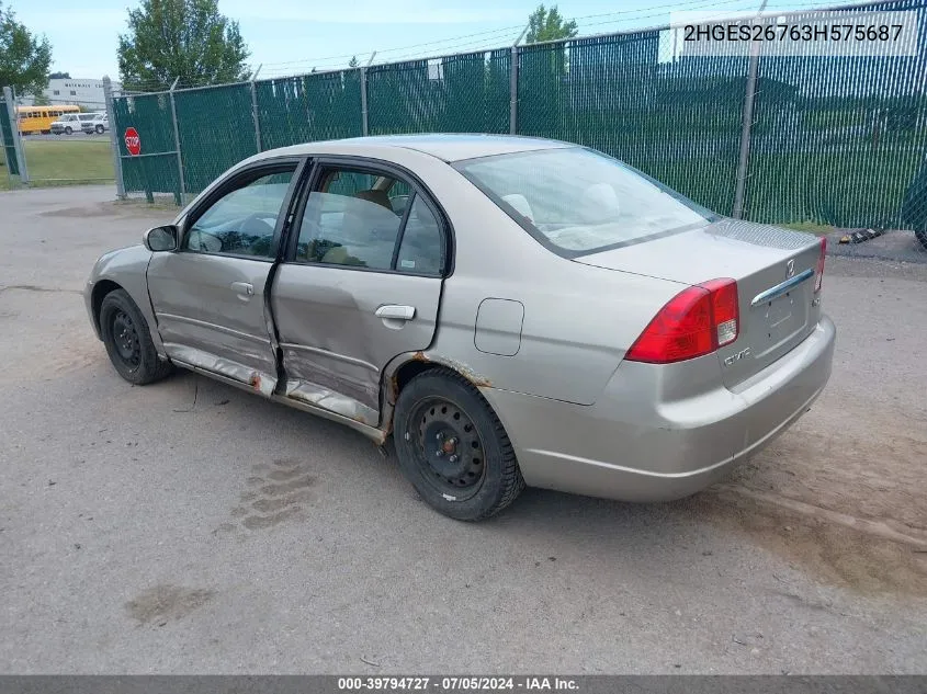 2003 Honda Civic Ex VIN: 2HGES26763H575687 Lot: 39794727