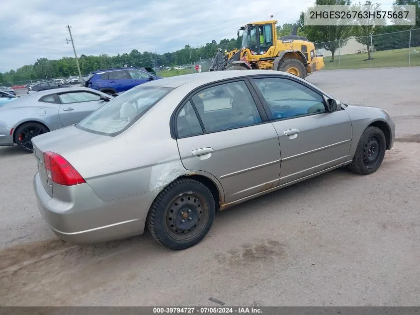 2003 Honda Civic Ex VIN: 2HGES26763H575687 Lot: 39794727