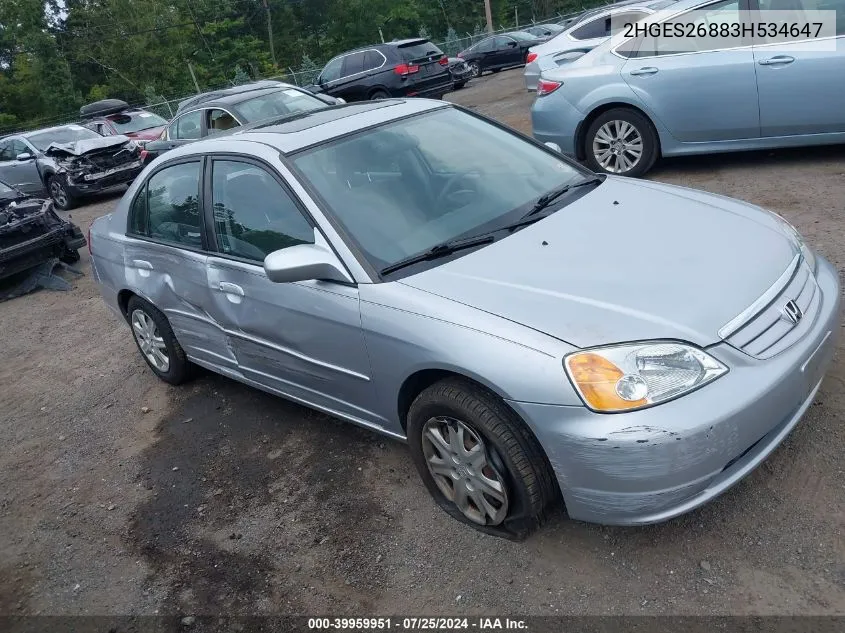 2003 Honda Civic Ex VIN: 2HGES26883H534647 Lot: 39959951