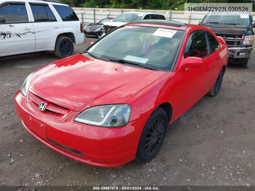 2003 Honda Civic Ex VIN: 1HGEM22923L030526 Lot: 39987078