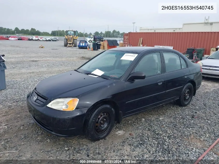 2003 Honda Civic Lx VIN: 2HGES16553H540745 Lot: 39999468