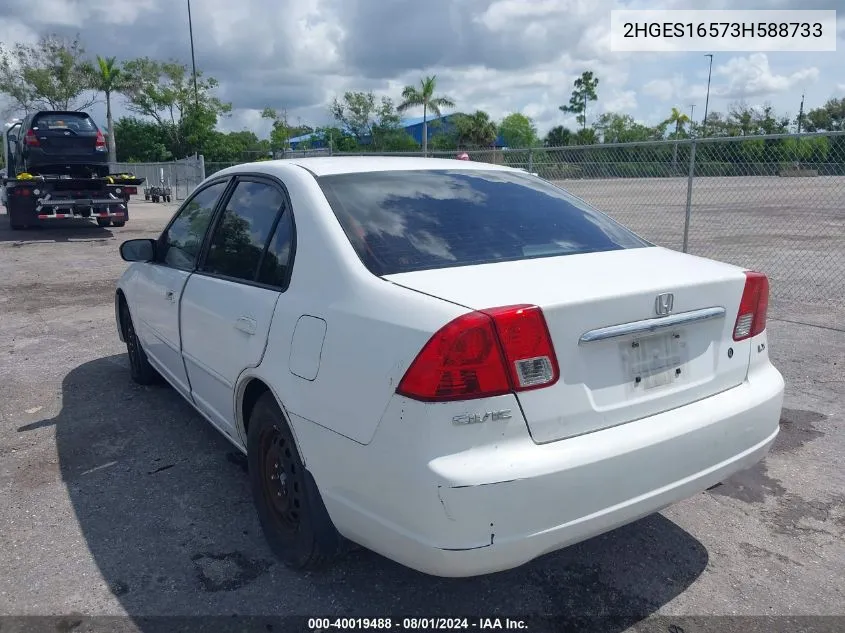 2003 Honda Civic Lx VIN: 2HGES16573H588733 Lot: 40019488