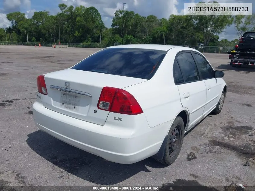 2003 Honda Civic Lx VIN: 2HGES16573H588733 Lot: 40019488