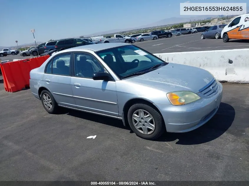 2003 Honda Civic Lx VIN: 2HGES16553H624855 Lot: 40055104