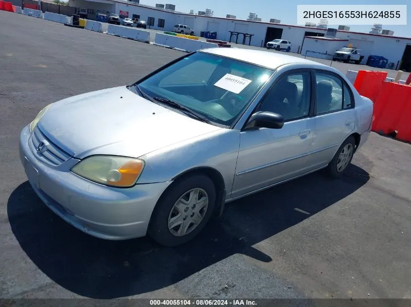 2003 Honda Civic Lx VIN: 2HGES16553H624855 Lot: 40055104