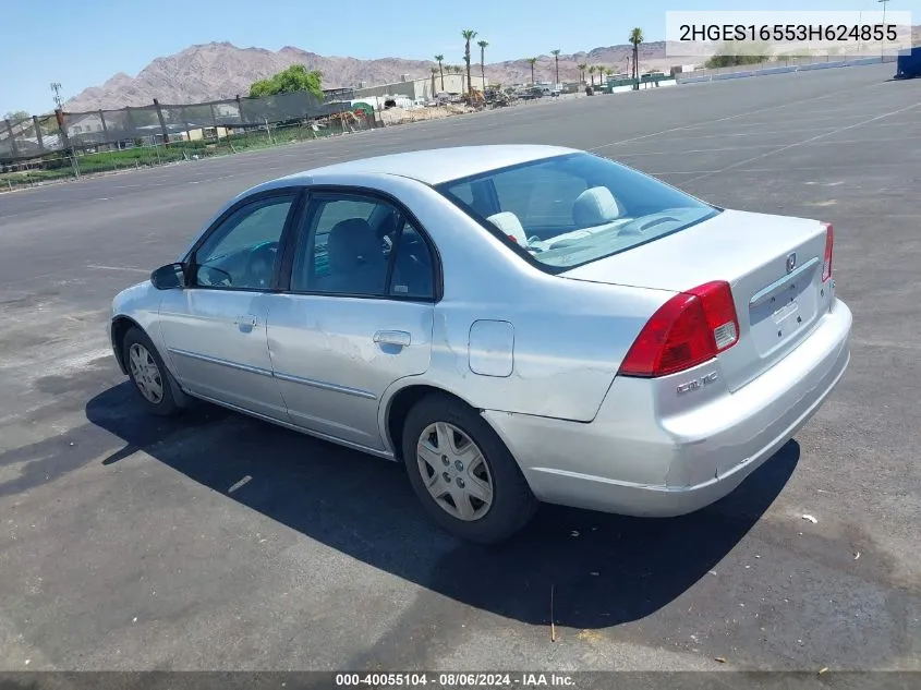 2003 Honda Civic Lx VIN: 2HGES16553H624855 Lot: 40055104