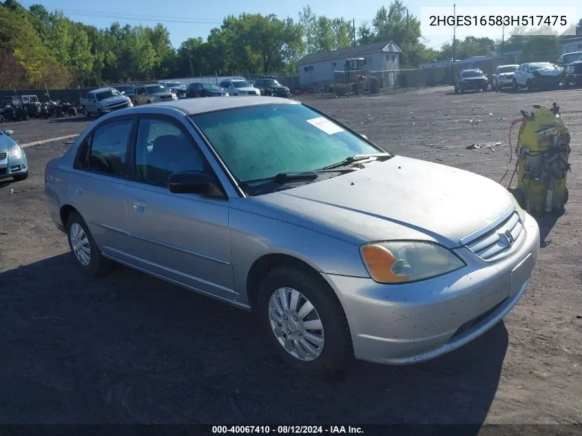 2003 Honda Civic Lx VIN: 2HGES16583H517475 Lot: 40067410