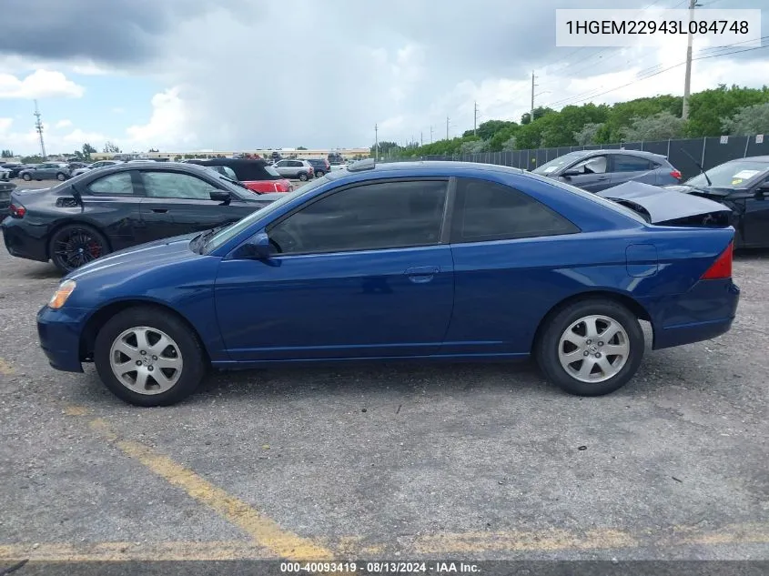 2003 Honda Civic Ex VIN: 1HGEM22943L084748 Lot: 40093419