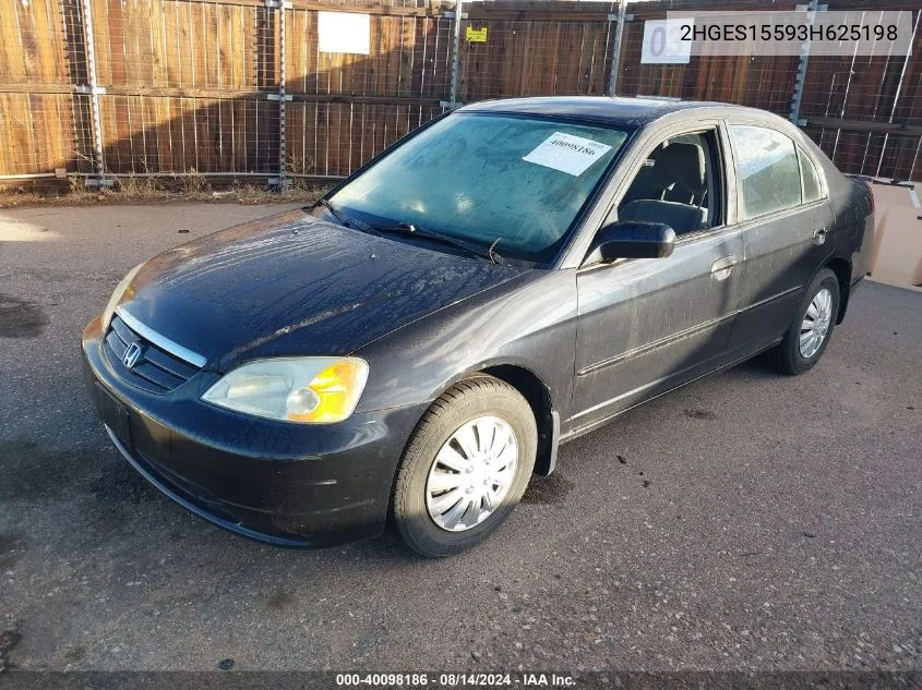 2003 Honda Civic Lx VIN: 2HGES15593H625198 Lot: 40098186