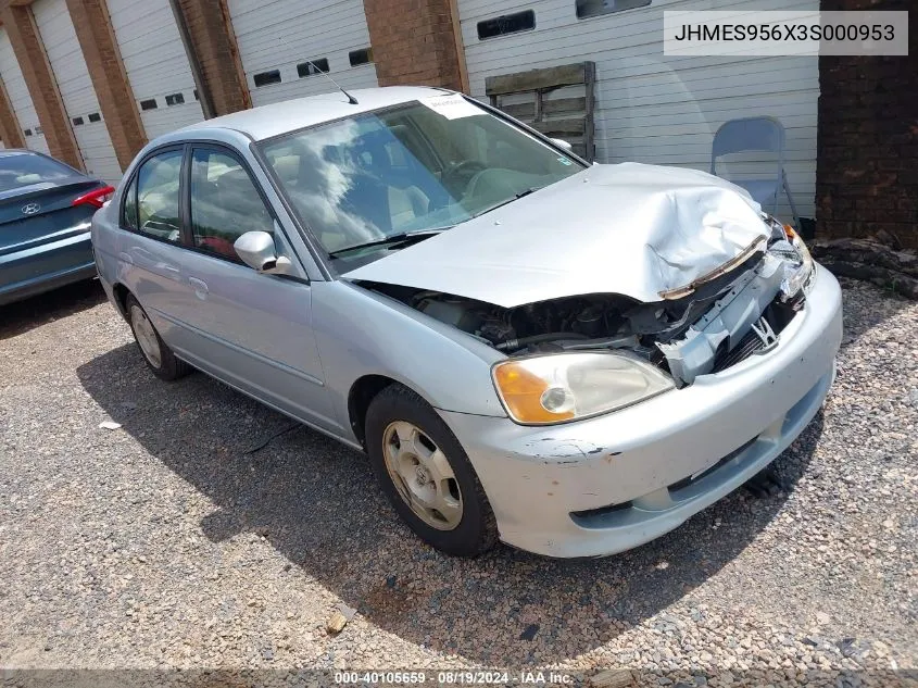 2003 Honda Civic Hybrid VIN: JHMES956X3S000953 Lot: 40105659