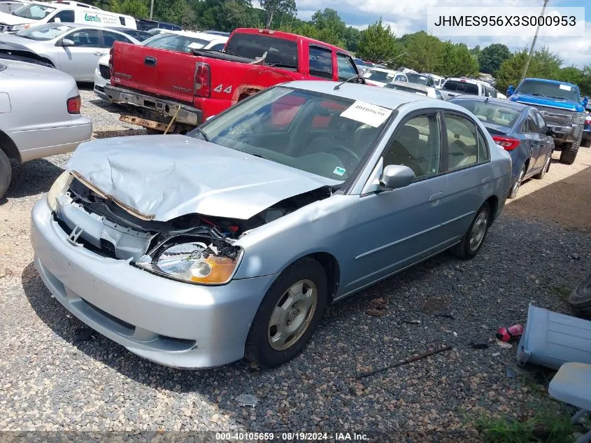 2003 Honda Civic Hybrid VIN: JHMES956X3S000953 Lot: 40105659