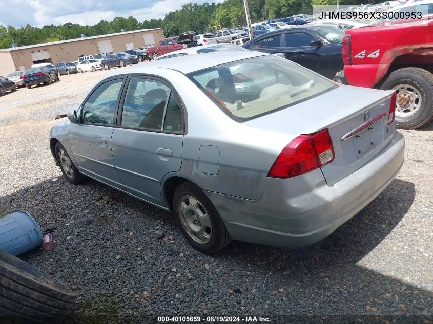 2003 Honda Civic Hybrid VIN: JHMES956X3S000953 Lot: 40105659