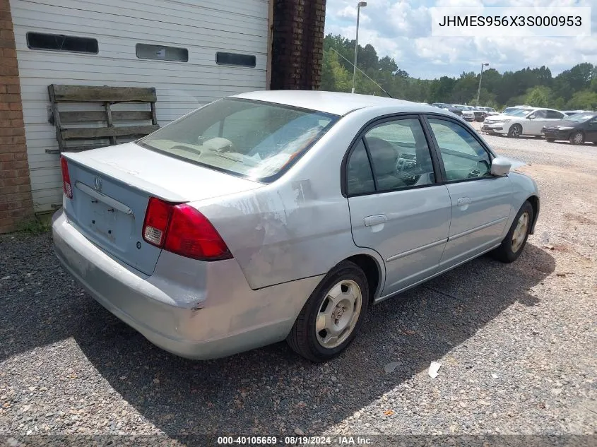 2003 Honda Civic Hybrid VIN: JHMES956X3S000953 Lot: 40105659