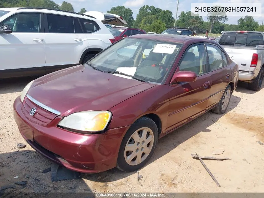 2003 Honda Civic Ex VIN: 2HGES26783H557241 Lot: 40108110