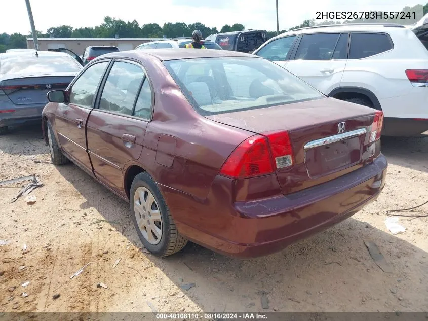 2003 Honda Civic Ex VIN: 2HGES26783H557241 Lot: 40108110